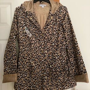 Leopard print rain coat, brand new, $25, sz small